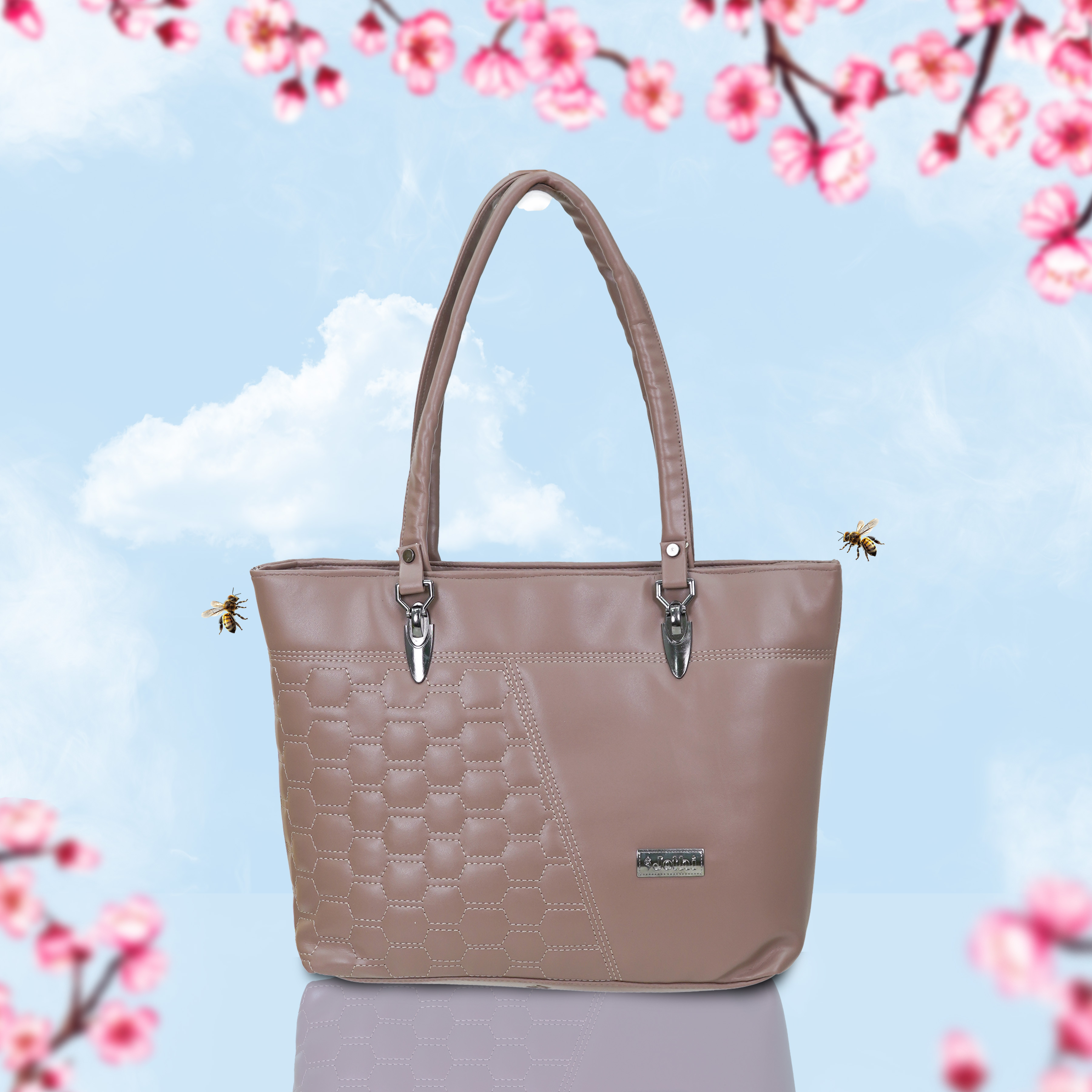 Jothi HexaWeave Handbag for Women | Multi-Compartment Shoulder Bag | Synthetic Leather with Honeycomb Pattern | Water-Resistant | Semi-Matte Finish | Durable Nylon Lining | Stylish & Functional view 2