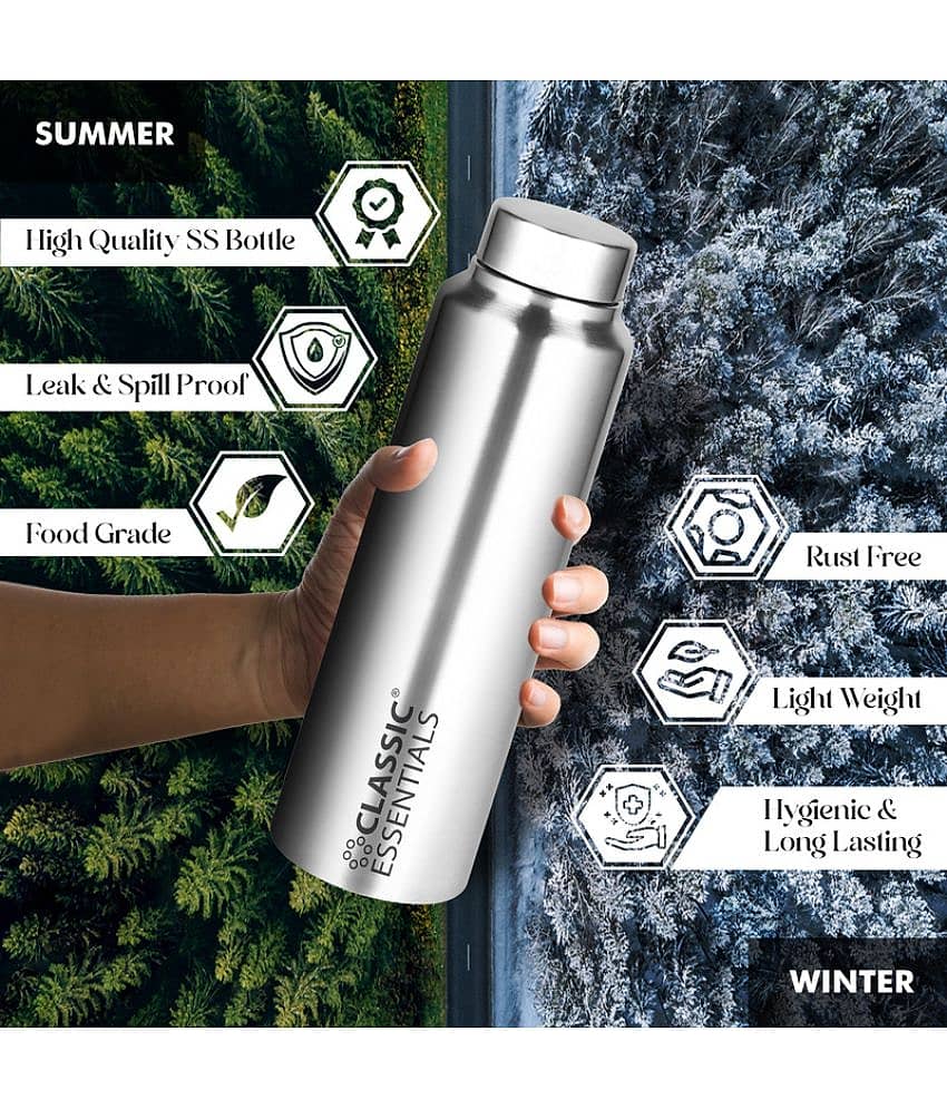 Classic Essentials Inox Spring Silver Fridge Water Bottle 1000 mL ( Set of 2 ) view 2
