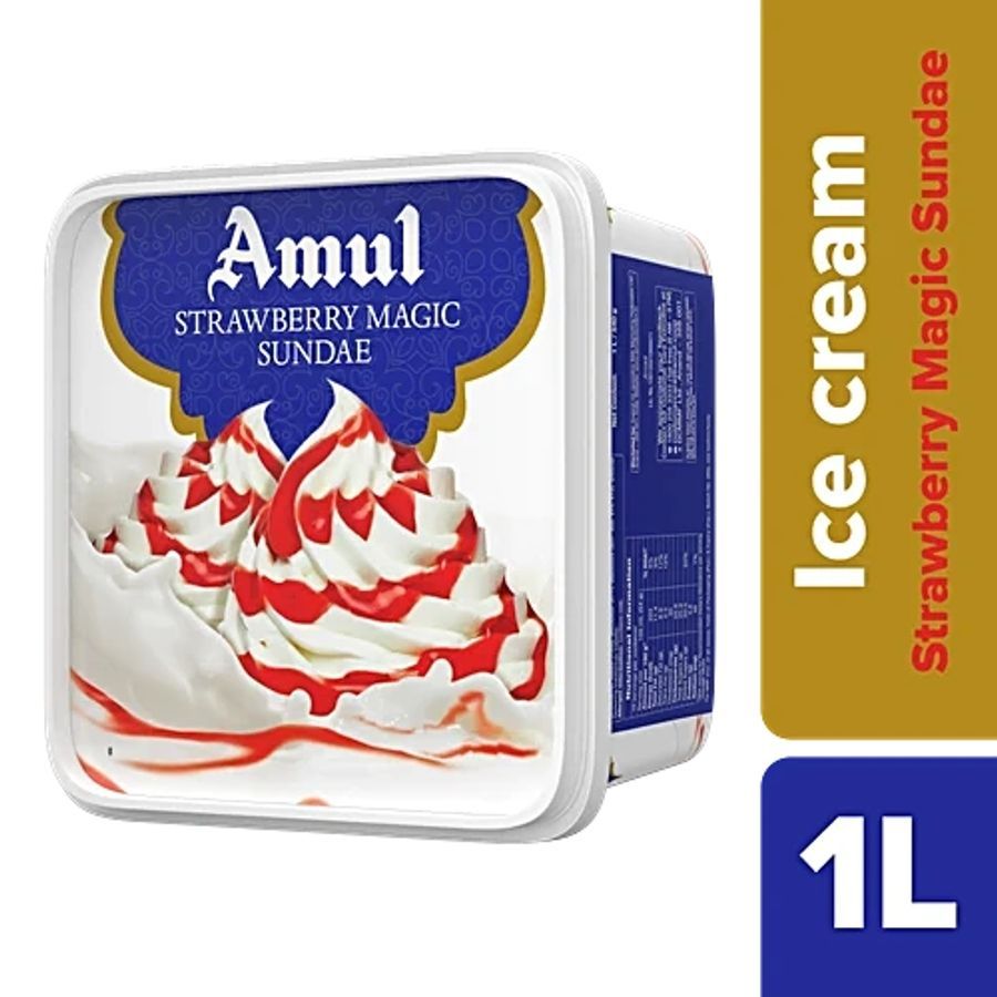 Amul Ice Cream - Strawberry Magic Sundae, Real Milk, 1 L Tub - 1000 mL - One unit