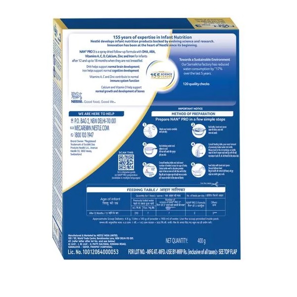 Nestle NAN PRO Stage 3 Follow Up Formula Powder 400 Gms view 2