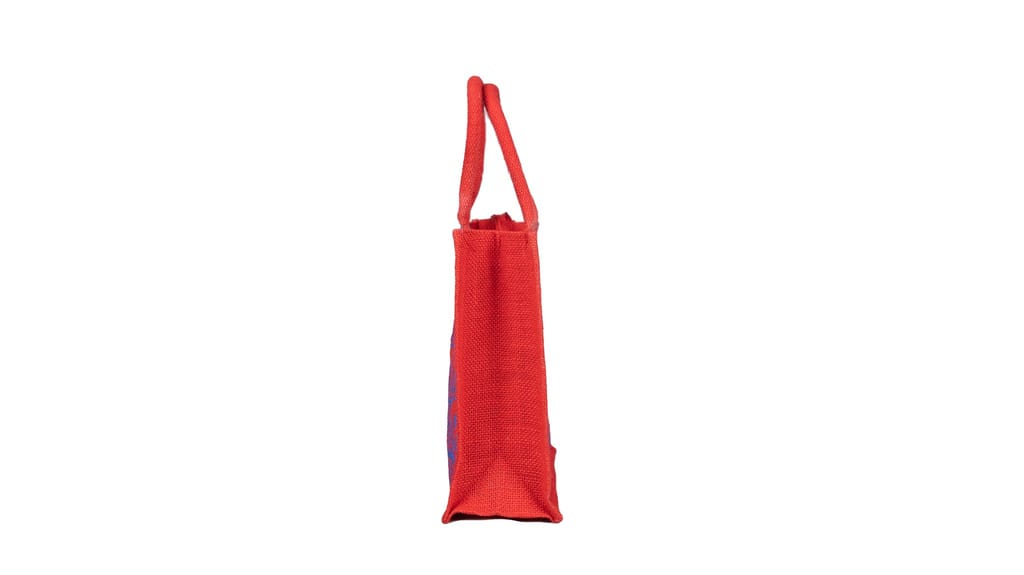 Red and Blue Patterned Jute Tote Bag view 2