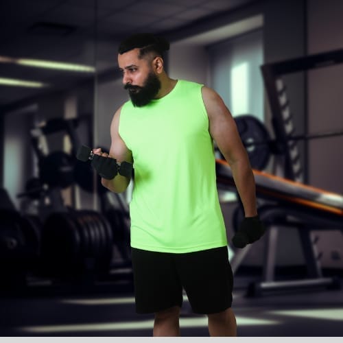Men's Gym Sleeveless T-Shirt Neon Green - Drifit, Quick Dry Sports Tank Top, Sando Vest view 2