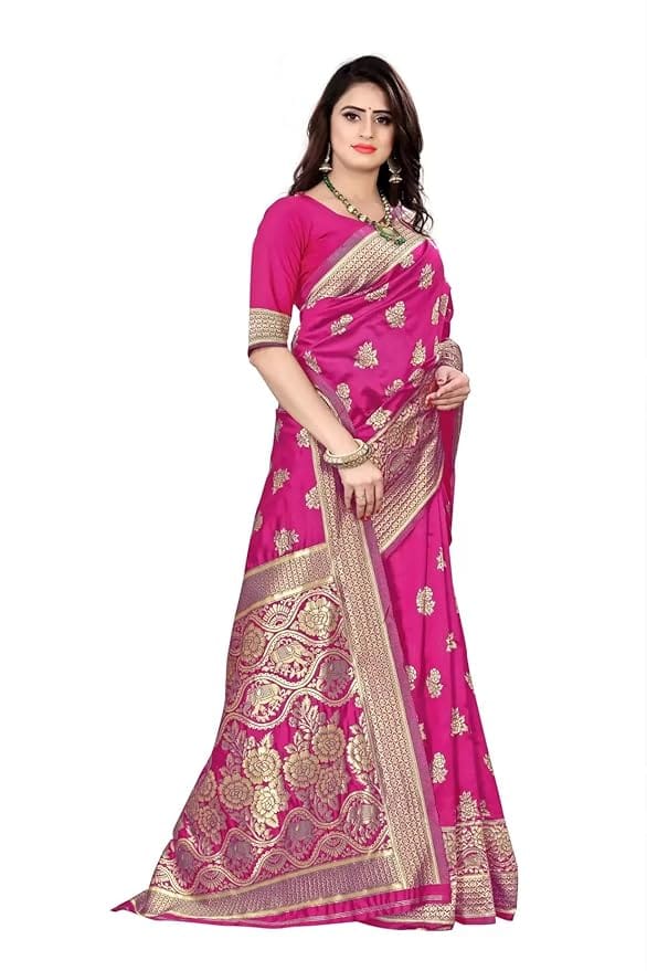 Pink Banarasi Silk Saree. view 2