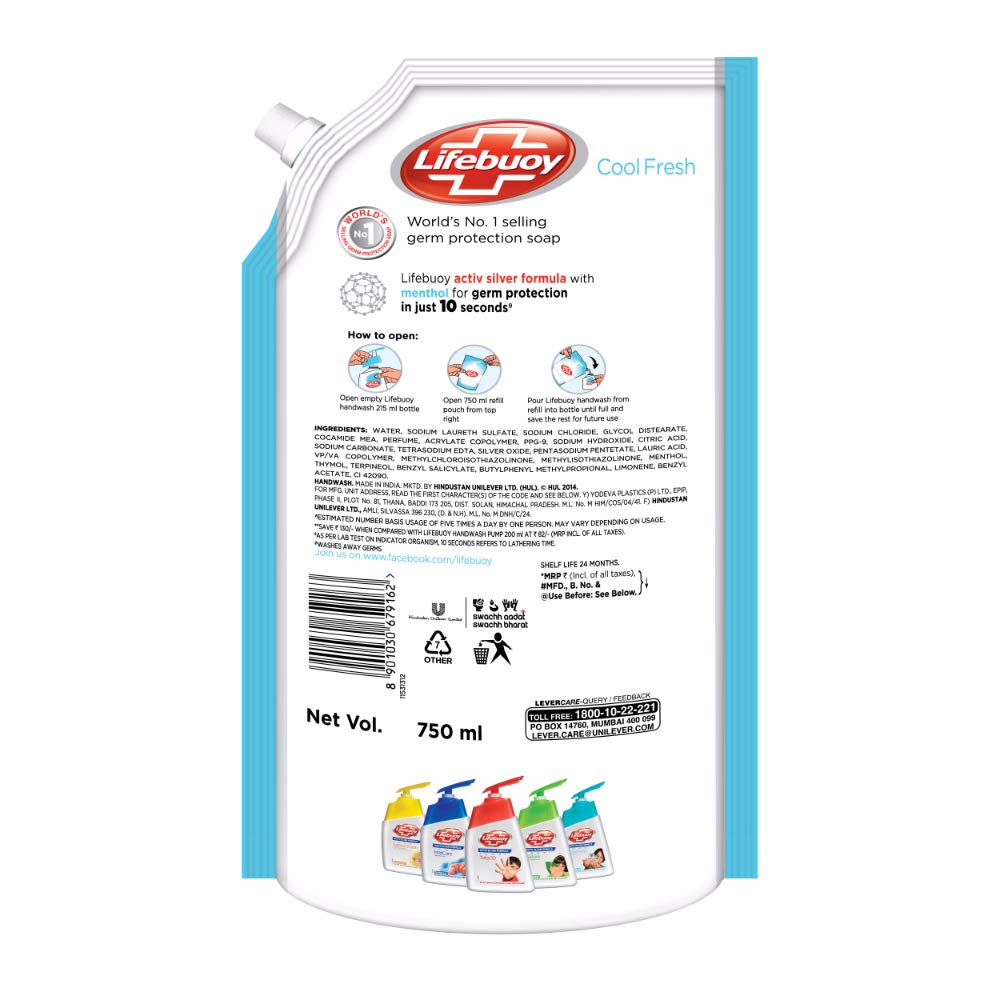 Lifebuoy Cool Fresh Activ Silver Formula Germ Protection Handwash Refill 750 Ml view 2