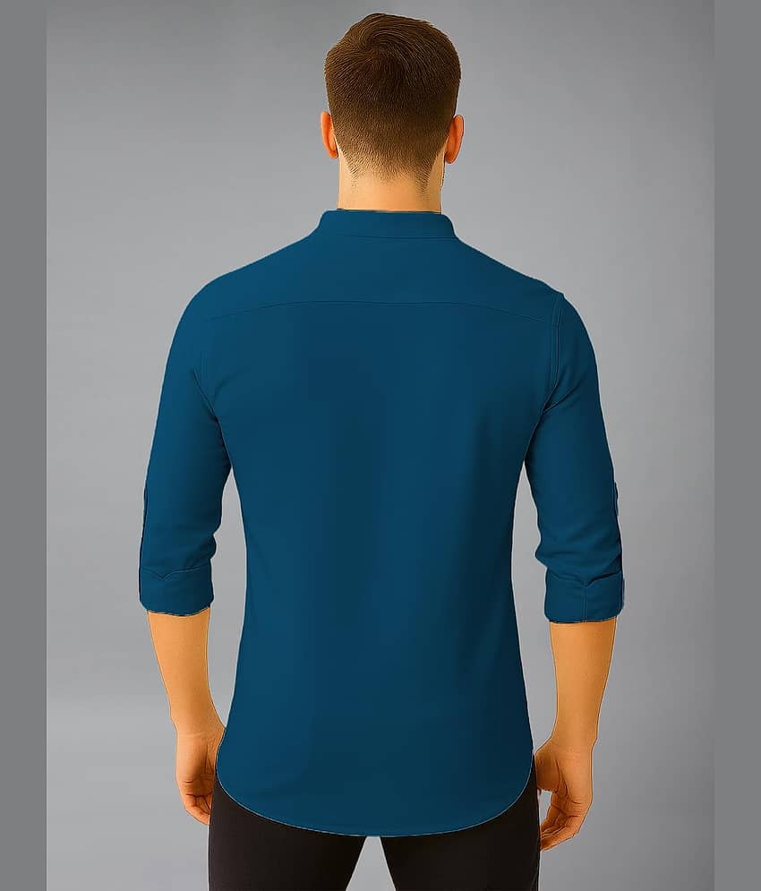 Vida Loca Cotton Blend Plain Shirt Style Kurta For Men ( Turquoise ) view 2
