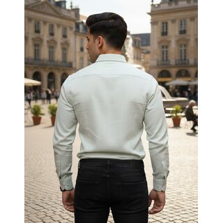 Casualbud White Men's Linen Regular Fit Shirt view 2