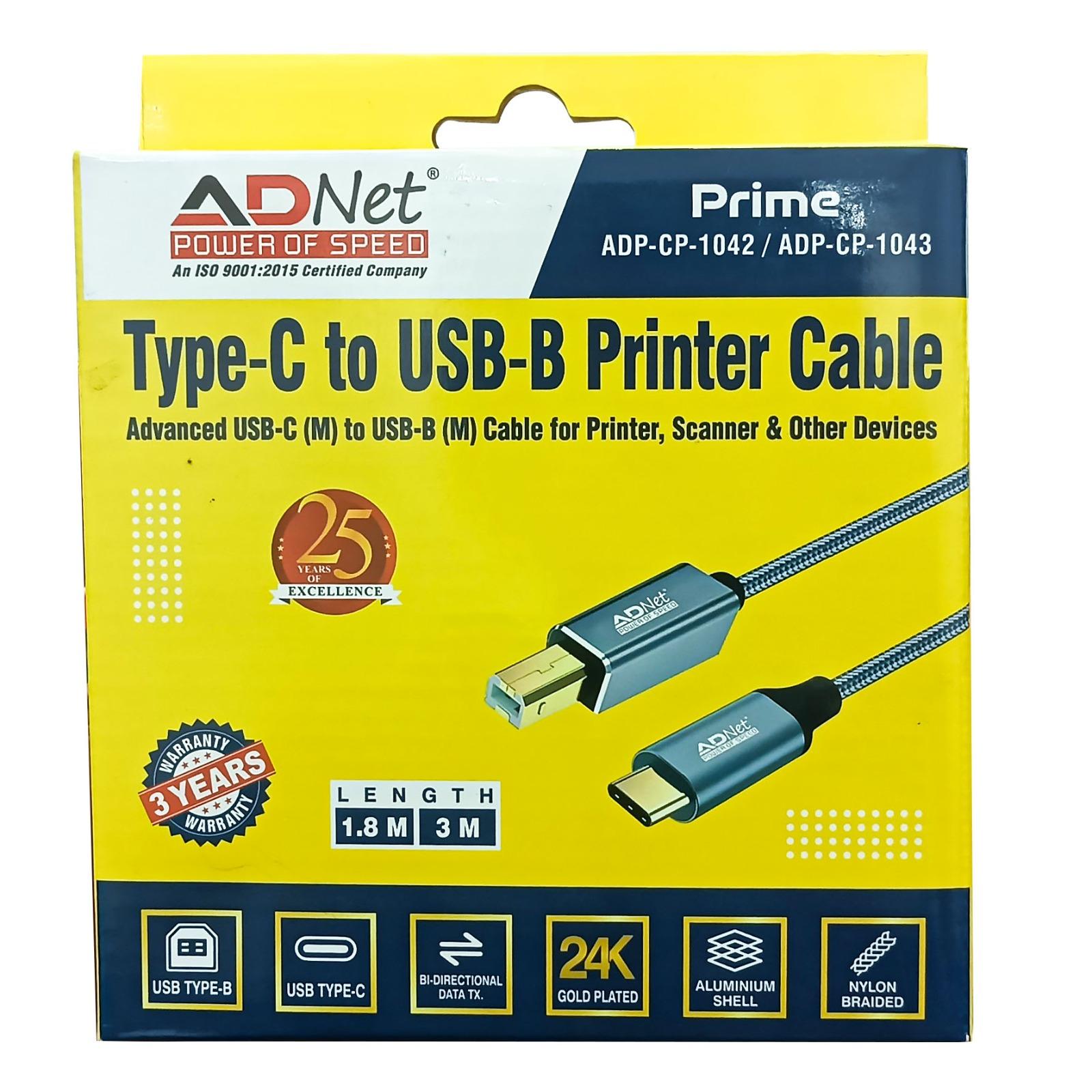 Type C to USB B Printer Cable 1.8mtr High Speed Printer Cable for Printers Scanners and Other Divices view 2