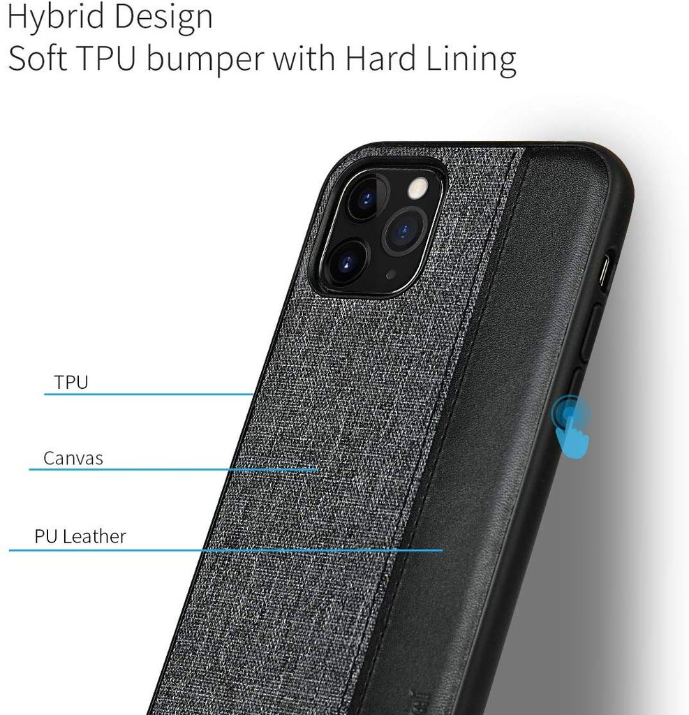 Memumi Premium Series Back Canvas/Leather Cover for Apple iPhone 11 Shockproof - Black (6.1") view 2