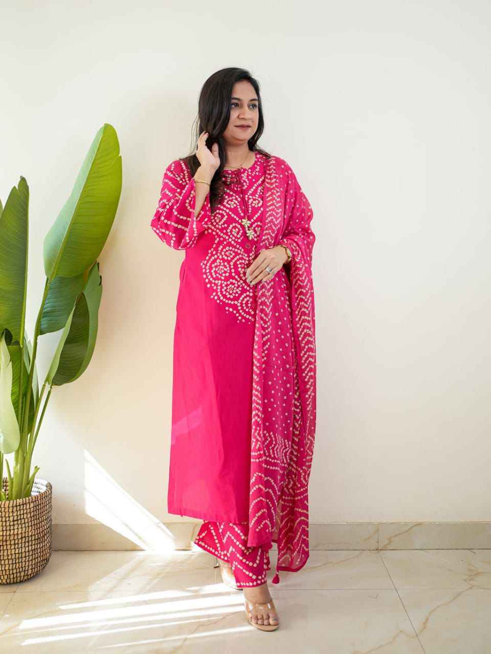 Bandhani Discharge Printed Suit Set view 2
