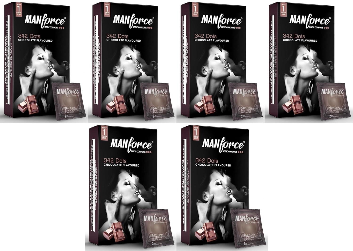 Manforce Xotic Chocolate Flavoured Condoms for Men| Dotted and Double Contoured for Intense Pleasur| Lubricated Latex Condoms| 10 Pcs x Pack of 6 view 2