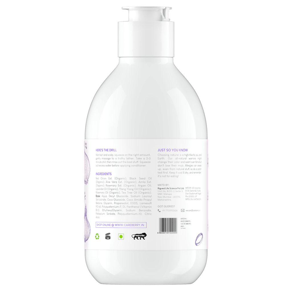 Careberry Red Onion & Black Seed Stimulating Shampoo, Hair Growth & Hair Fall Control, Ayush Certified Ayurvedic, Sulphate & Paraben Free 300ml view 2