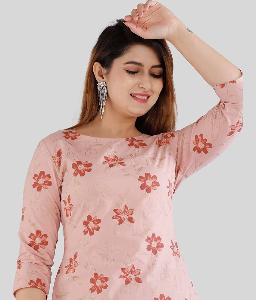 EXPORTHOUSE - Peach Straight Cotton Women's Stitched Salwar Suit ( Pack of 1 ) view 2