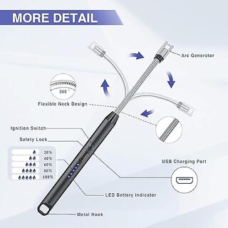 Gas Lighter for Kitchen Use C-Type Rechargeable Electric Gas Stove Candle Lighter with USB Charging Port 400 Uses in Single Charge view 2