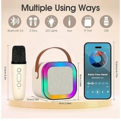K12 Wireless Microphone with LED Speaker | Bluetooth Portable Singing Mic with RGB Lights & Voice Effects | Birthday Gift for Kids Musical Toys for Boys, Girls and Adults view 2
