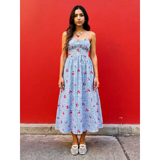 Elara Blue Rayon Maxi Dress For Women view 2