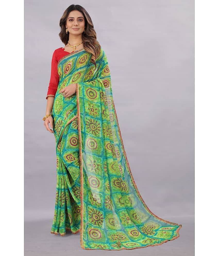 Rhey Chiffon Printed Saree With Unstitched Blouse Piece ( Multicolour )