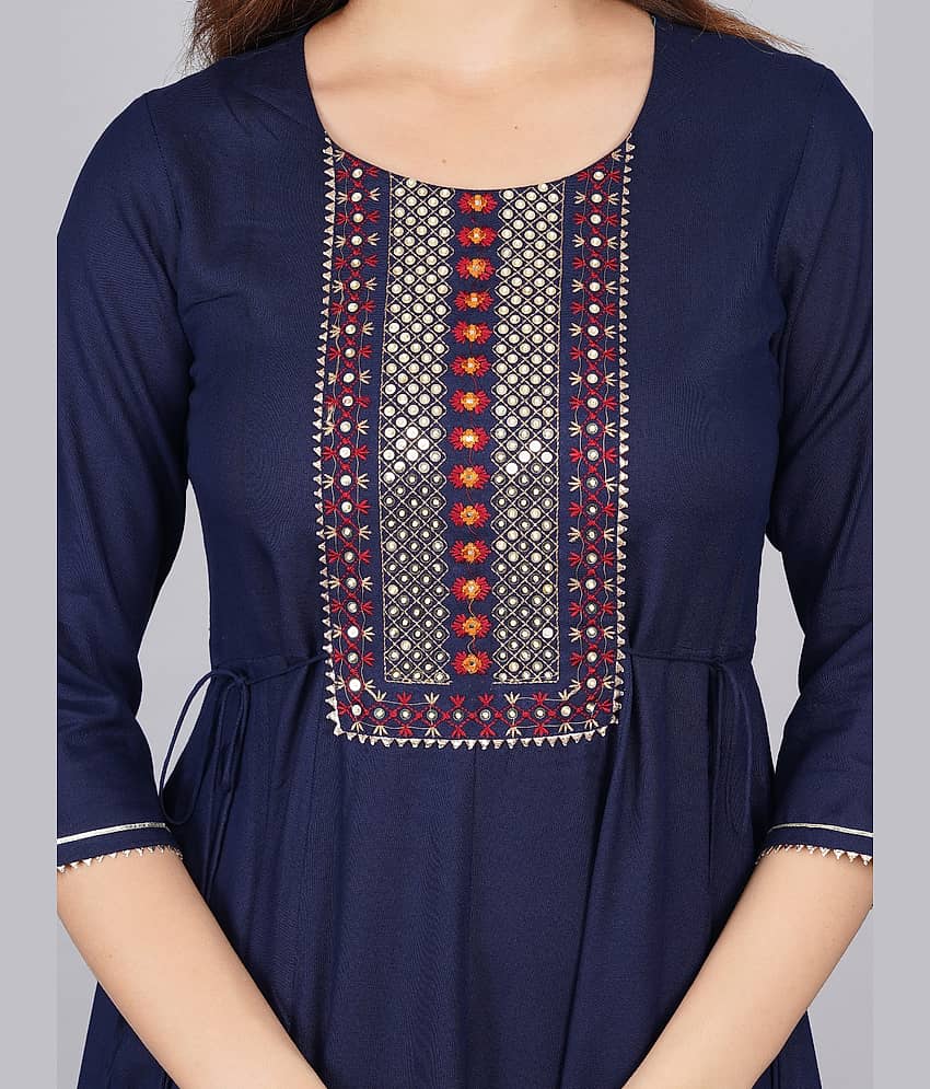 Mishree Collection - Blue Rayon Women's Anarkali Kurti ( Pack of 1 ) view 2
