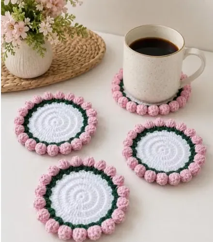 Handmade Crochet Round Cup Coaster Set (Pack of 4)