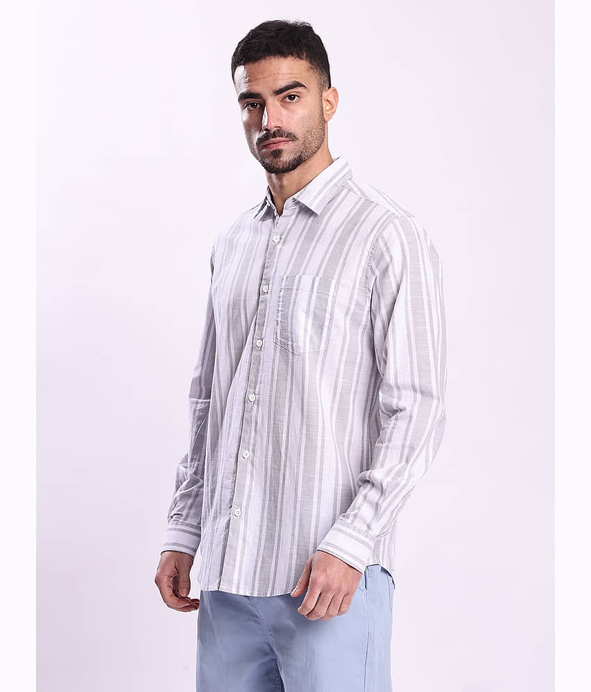 Bene Kleed 100% Cotton Regular Fit Striped Full Sleeves Men's Casual Shirt - Grey ( Pack of 1 ) view 2