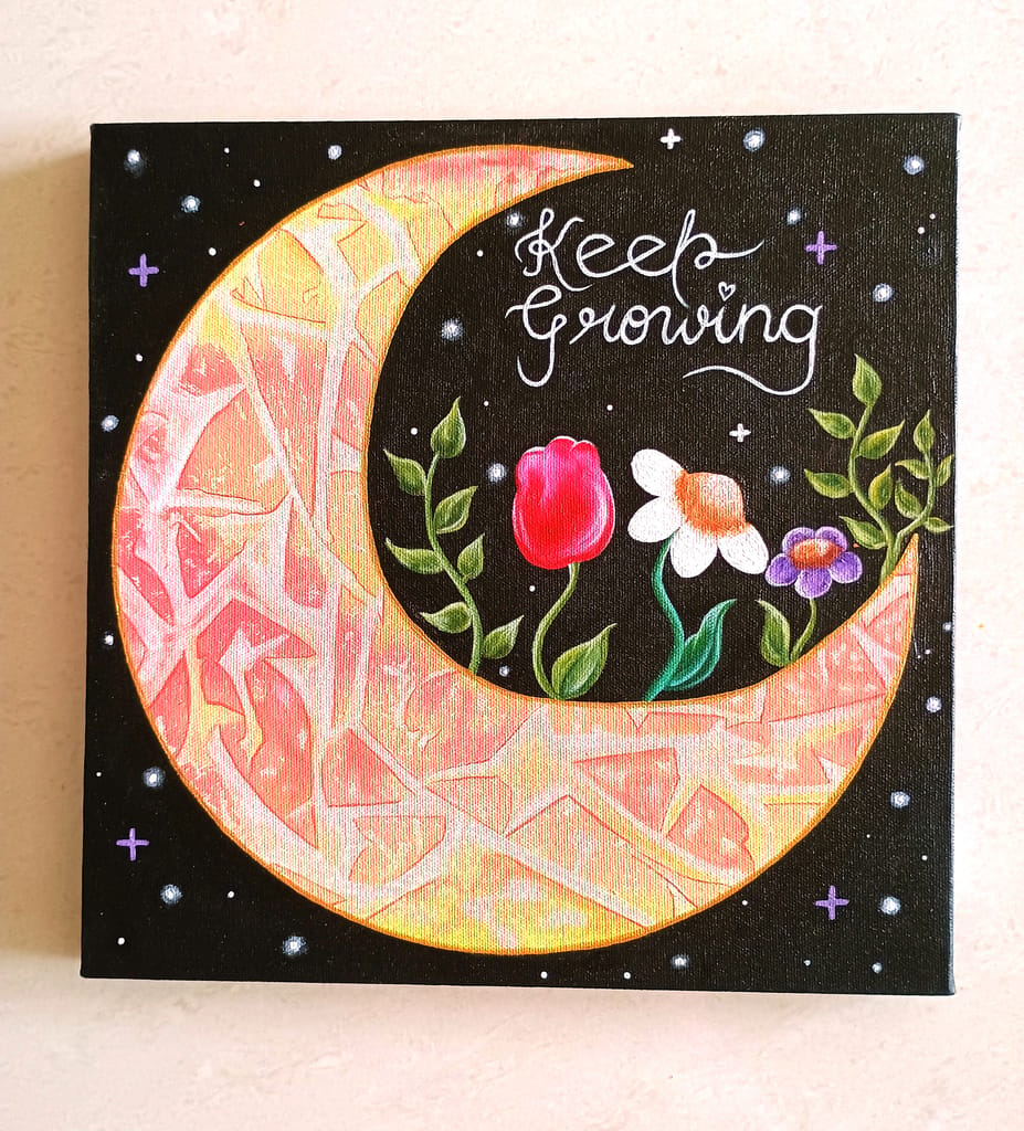 Handmade Acrylic Canvas Painting with in-built frame - "Keep Growing" Size 12x12 inches