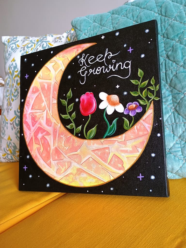 Handmade Acrylic Canvas Painting with in-built frame - "Keep Growing" Size 12x12 inches view 2