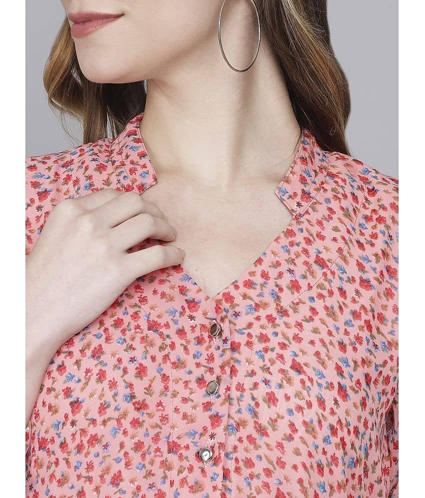 TOGZZ Women Georgette Printed A-line Dress ( Pink ) view 2