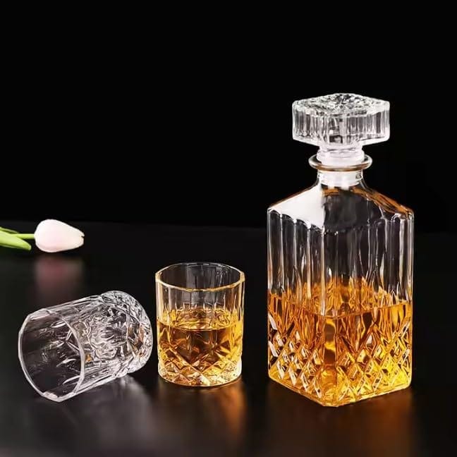 Premium Crystal Clear bar Set 1 Decanter Bottle(800ml) with 6 Whiskey Glasses(300ml) Perfect for Scotch, Bourbon, Wine, Vodka, Cocktail, Tequila, Rum view 2
