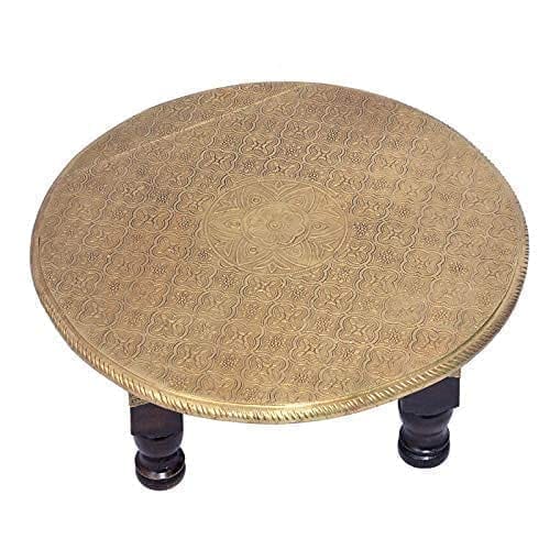 Kusum Art and Crafts Wooden hanipainted Bajot with Polish and Brass Fitted For Sitting and puja unit (12x12x6, Brown, Golden) view 2