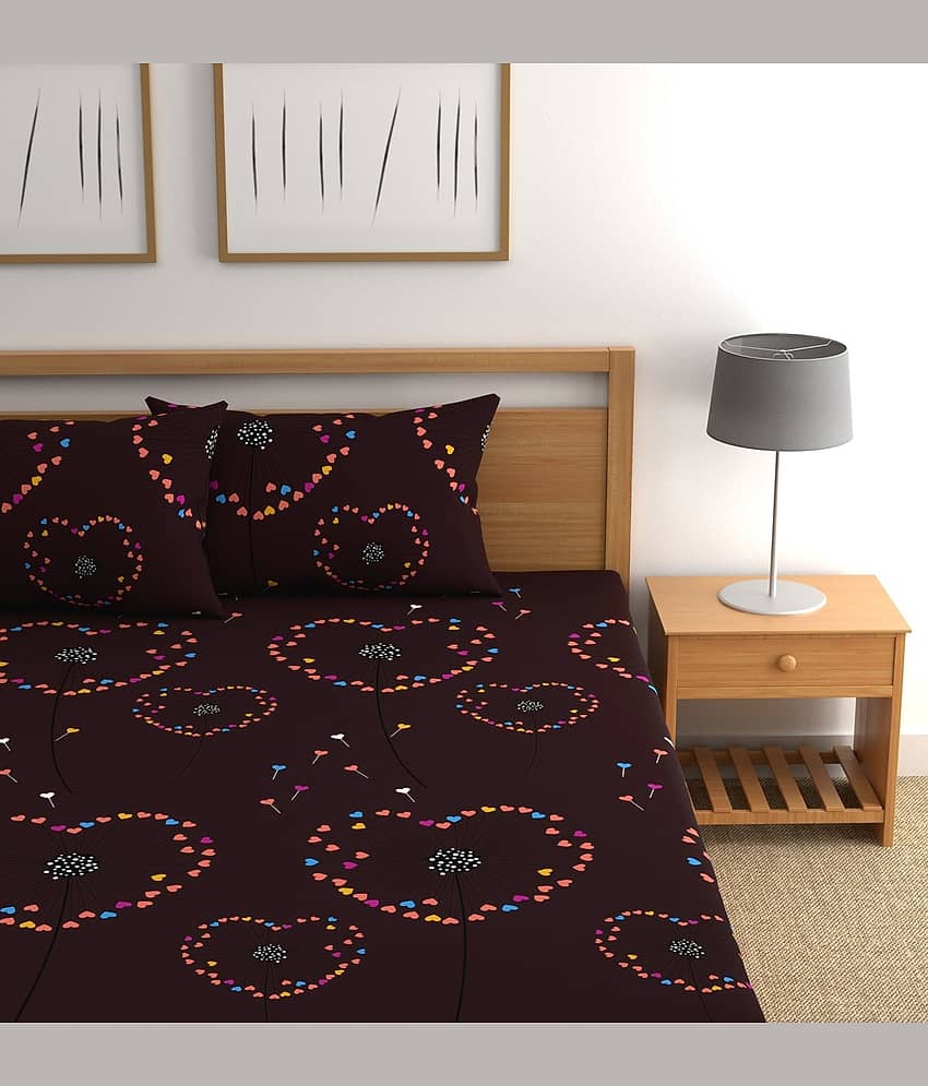 CG HOMES Microfibre Abstract Fitted bedsheet with 2 Pillow Covers ( Double Bed ) - Brown view 2
