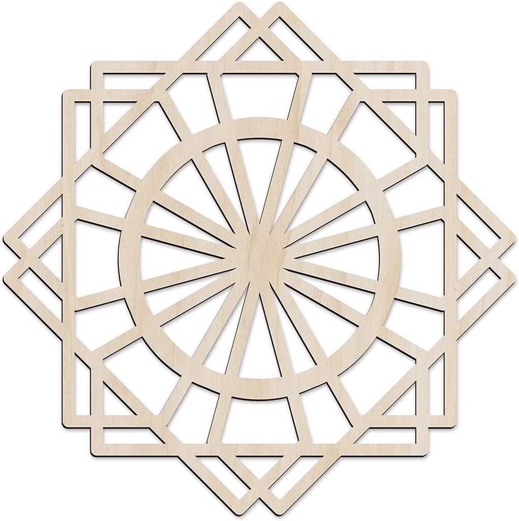 Haoser Mandala Wooden Wall Art, Traditional Star Ornament Polygonal Details, Birch Wood Plywood Rustic Wall Art Accent for Hallway Bedroom Living Room Cafes and Offices (Mandala Design-9_30CM)
