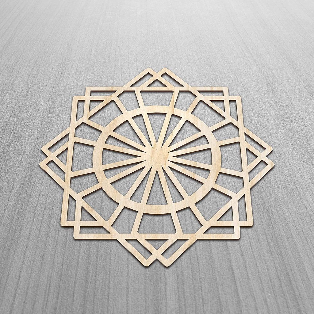 Haoser Mandala Wooden Wall Art, Traditional Star Ornament Polygonal Details, Birch Wood Plywood Rustic Wall Art Accent for Hallway Bedroom Living Room Cafes and Offices (Mandala Design-9_30CM) view 2