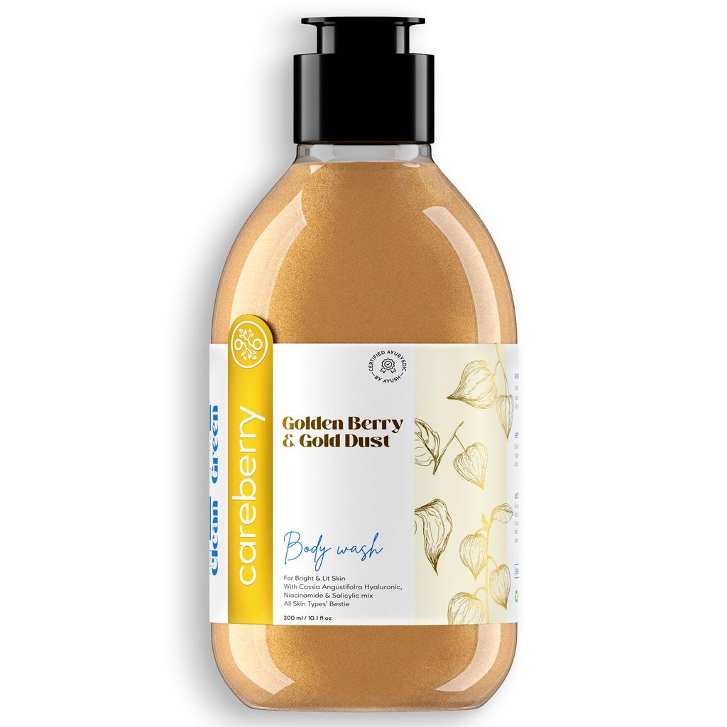 Careberry Golden Berry & Gold Dust Brightening Body Wash - Hyaluronic, Niacinamide, Salicylic Blend, Sulphate & Paraben Free, Vegan & Cruelty Free For All Skin Types - 300 ml