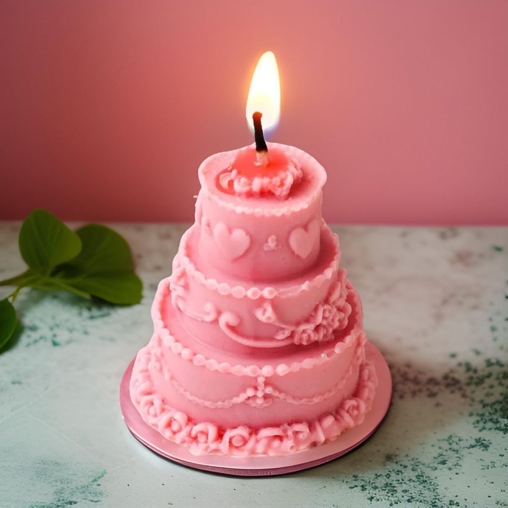 SS Enterprise Organic Soy Wax Cake Shape Designer Candle for Decoration | Scented Aromatic Fragrance Candles | Smoke-Free Cake Candle | Birthday Candle (Pack of 1, Green) view 2