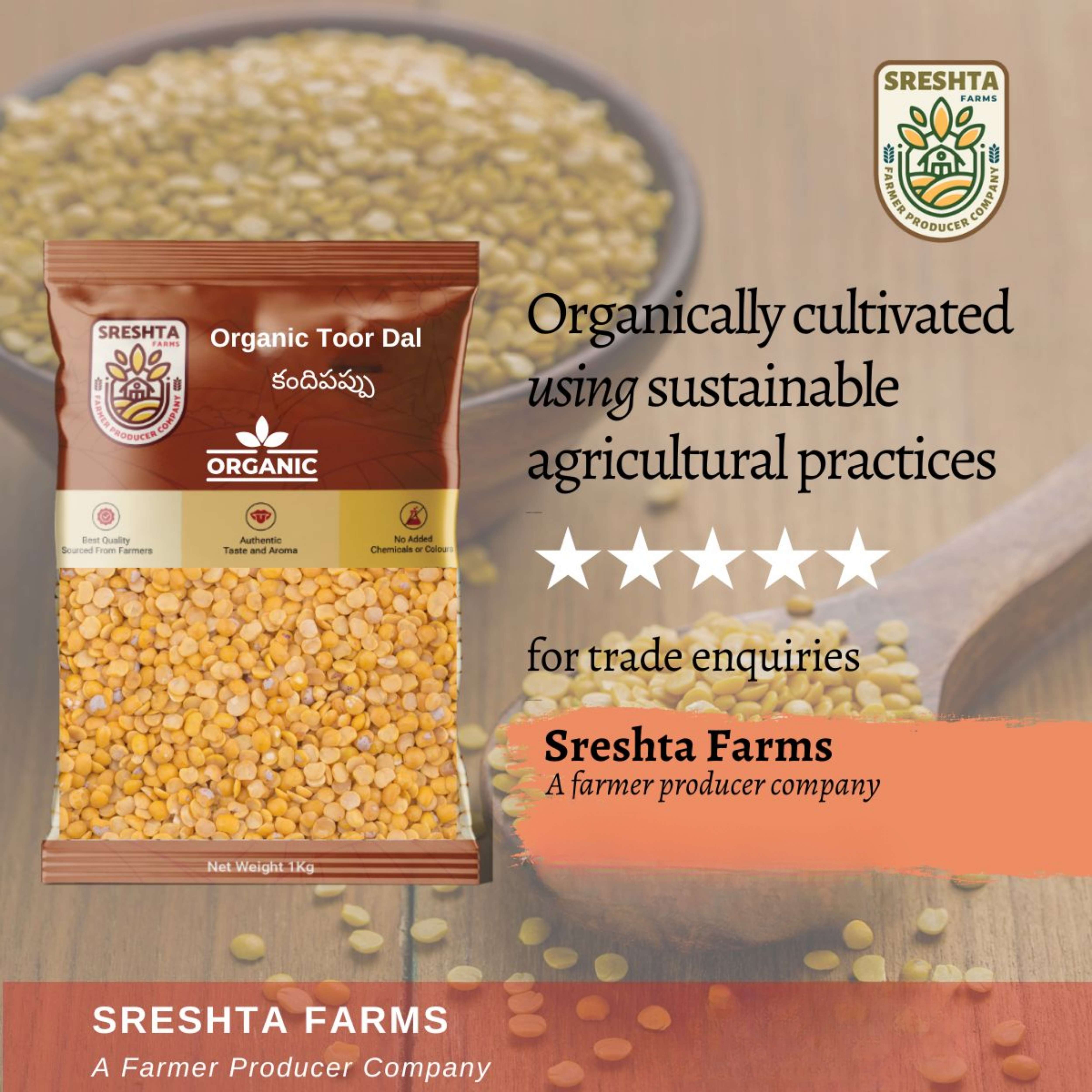 Sreshta Farms Organic Toor Dal (Kandi Pappu) Unpolished view 2