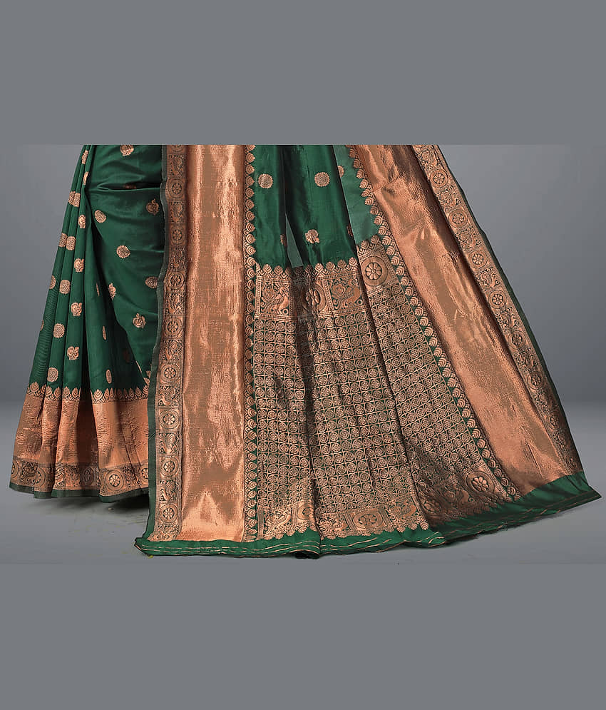 Om Shantam Sarees Art Silk Embellished Saree With Unstitched Blouse Piece ( Green ) view 2
