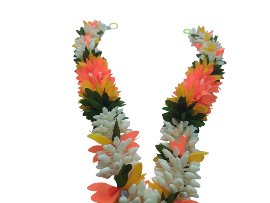 Buy Artificial Marigold Fluffy Flowers Garland Mala for Decoration Orange & White view 2