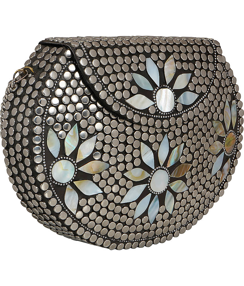 Anekaant Silver Metal Box Clutch view 2