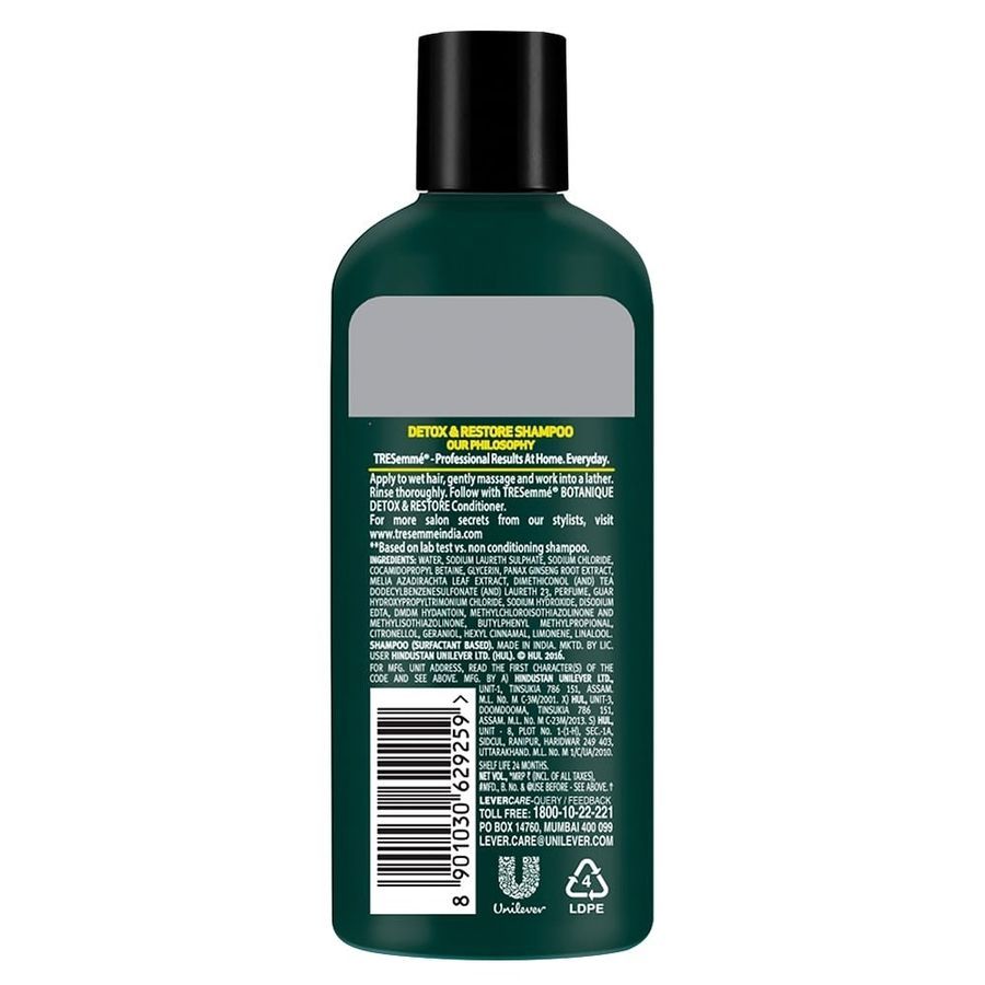 Tresemme Detox & Restore Shampoo, With Ginseng And Neem, No Dyes, No Parabens, Safe For Colour-Treated Hair, 185 Ml view 2