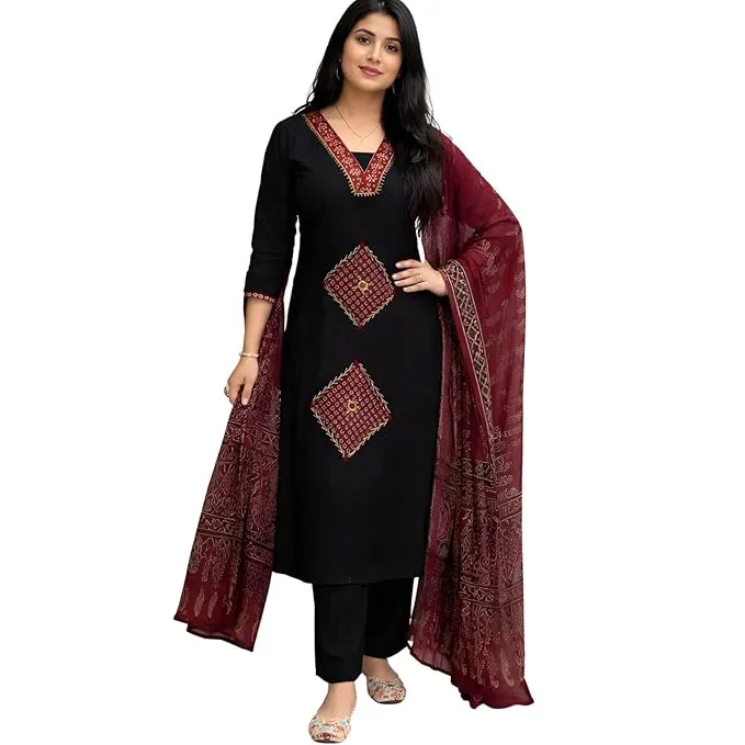 Trendy cotton Women's Kurta Set with Dupatta & Bottom view 2