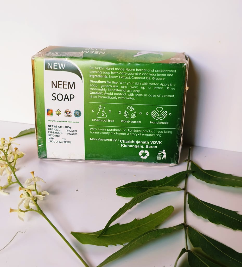 Raj Sakhi New Neem Soap Natural Antibacterial & Organic Skincare Bar 100g view 2