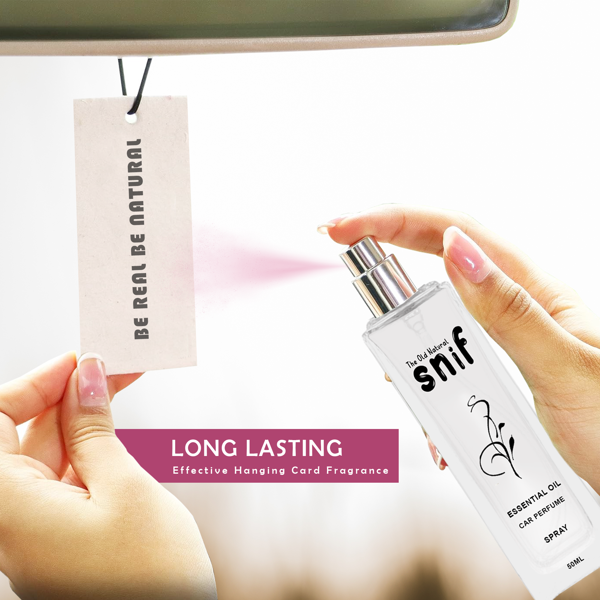 The Old Natural Spray Car Perfumes with Essential Oils Fragrance in Glass bottle with 2 Hanging Tags | Car Air Fresheners 50ml (Passion) view 2