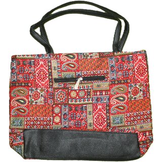 Handcrafted Ethnic Patchwork Tote Bag with PU Leather Handles view 2