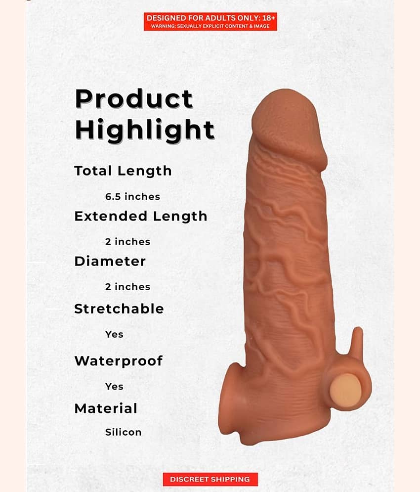 6.75 inch INDIAN DARK CHOCOLATE JUMBO REUSABLE PENIS SLEEVE & VIBRATING STICK BY KAMVEDA view 2