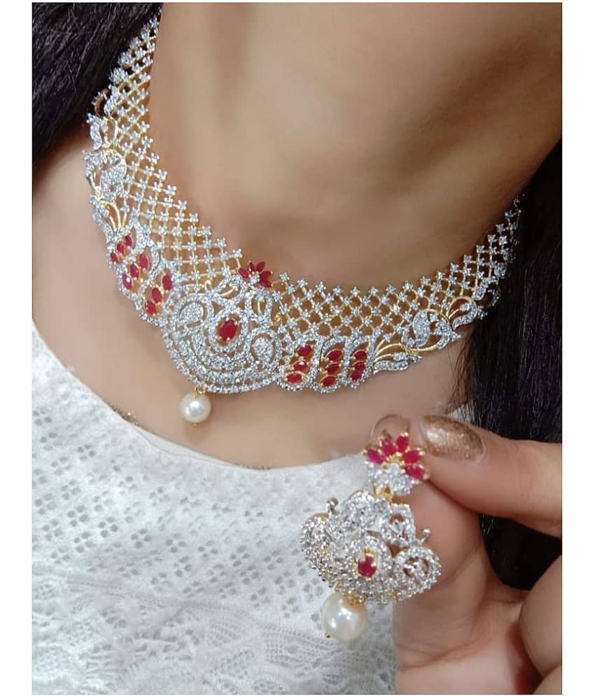 Navya Collections Alloy Maroon Contemporary/Fashion Necklaces Set Choker view 2