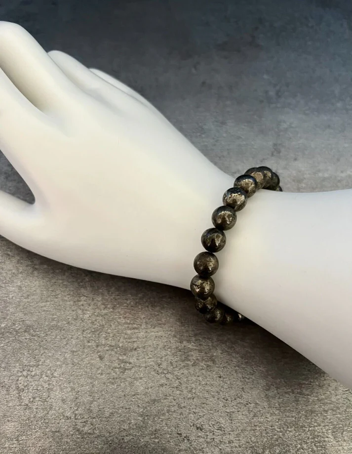 Pyrite Gemstone Bracelet Handmade Protection & Abundance Stone (Size - 9") view 2