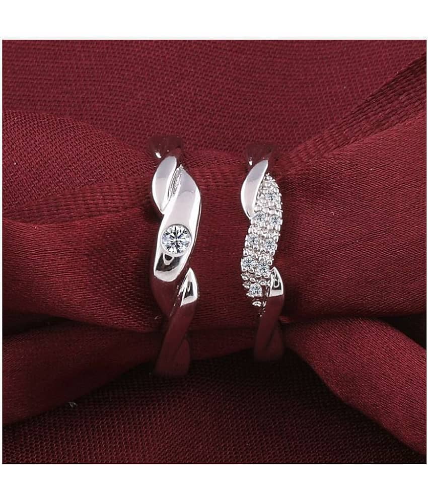 Silver Shine Silver Plated Adjustable Couple Ring with 1 Piece Red Rose Gift Box for Men and Women view 2