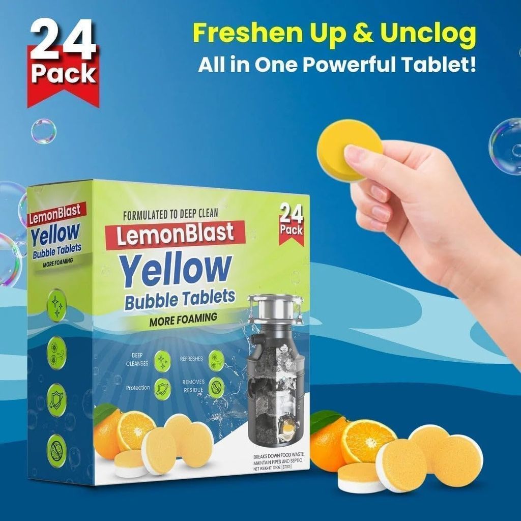 Lemon Blast Yellow Garbage Disposal Cleaner Bubble Tablets (24 Pack) view 2