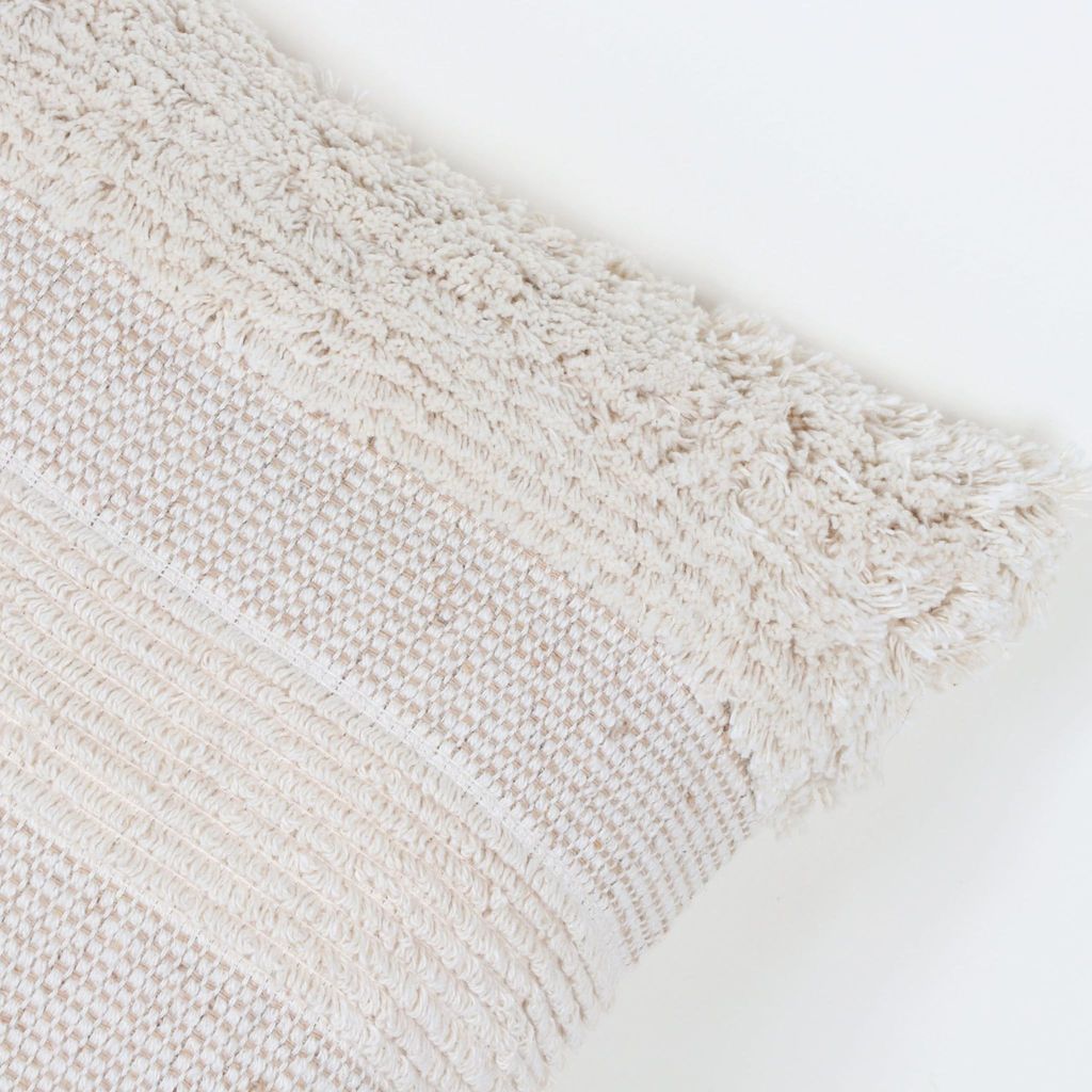 Indihomecraft Handicraft Cotton Cushion Cover | Hand Stitched Embroidery | Decorative Art Boho Pillow | Handmade Beige Woven Embroidery Pillow Cover | Rectangle Shape 14X20 Inches Cushion Cover view 2
