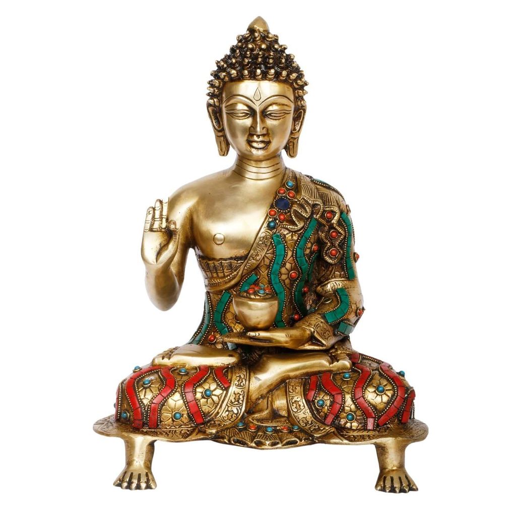 ARTVARKO Big Brass Multicolor Meditating Gautam Buddha Statue Idol for Home Decoration Religious Gift Showpiece Vastu Statue 14 Inch view 2