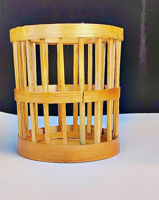 Handcrafted Natural Bamboo Cylindrical Storage Basket Organizer view 2